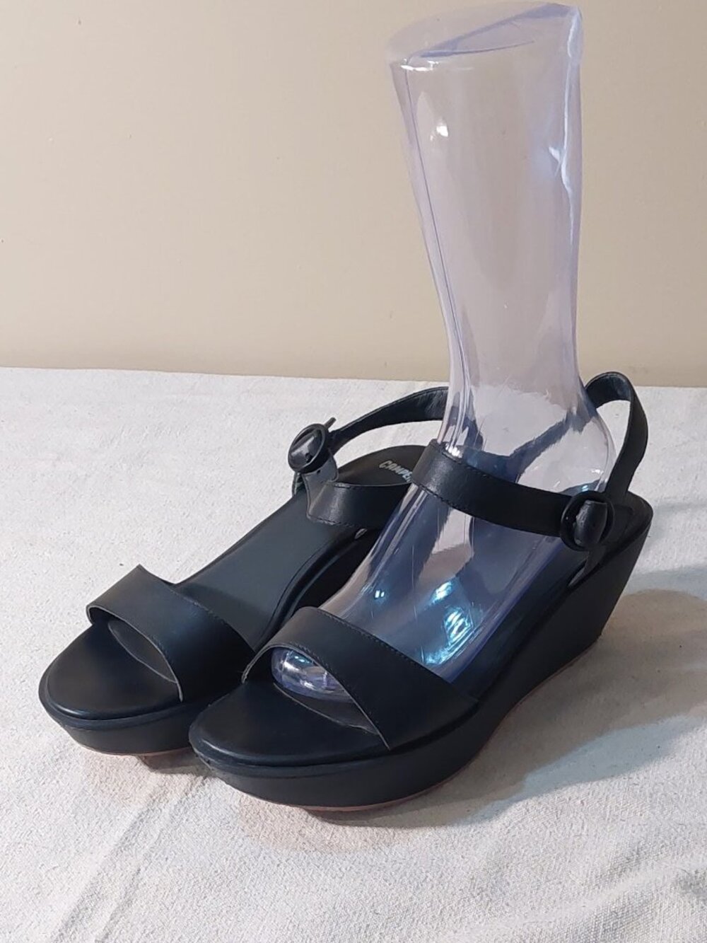 Camper Misia Black Leather Wedge Platform Ankle Strap Sandals Size US 11 (EU 42) - Picture 5 of 9
